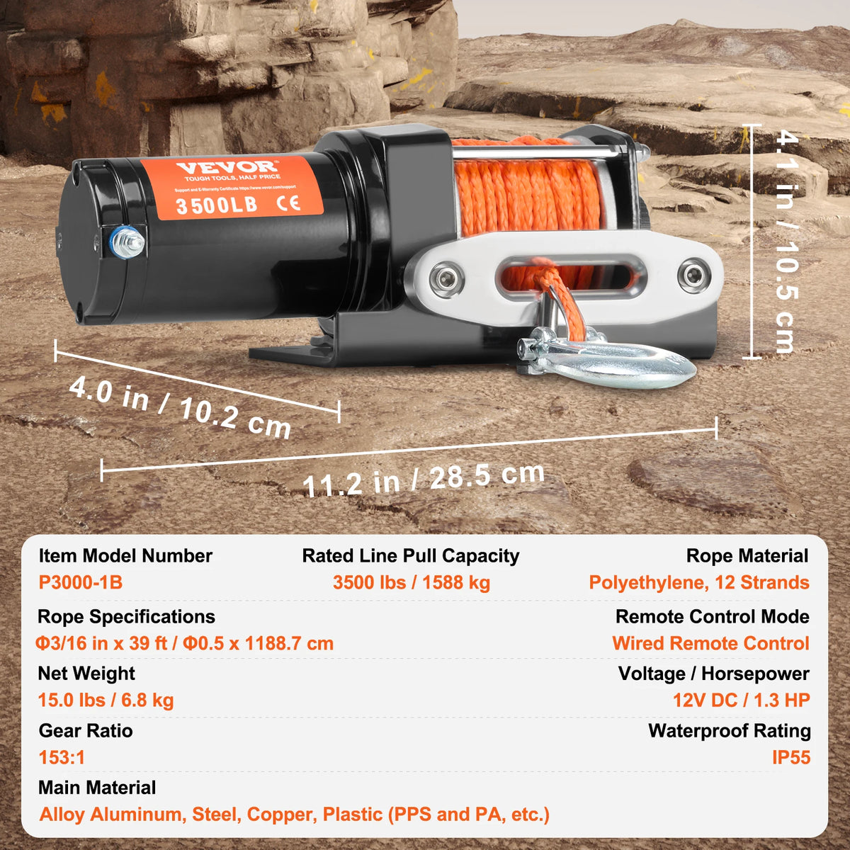 3500 lbs Electric ATV/UTV Winch with 39 ft Synthetic Rope – 3500lbs