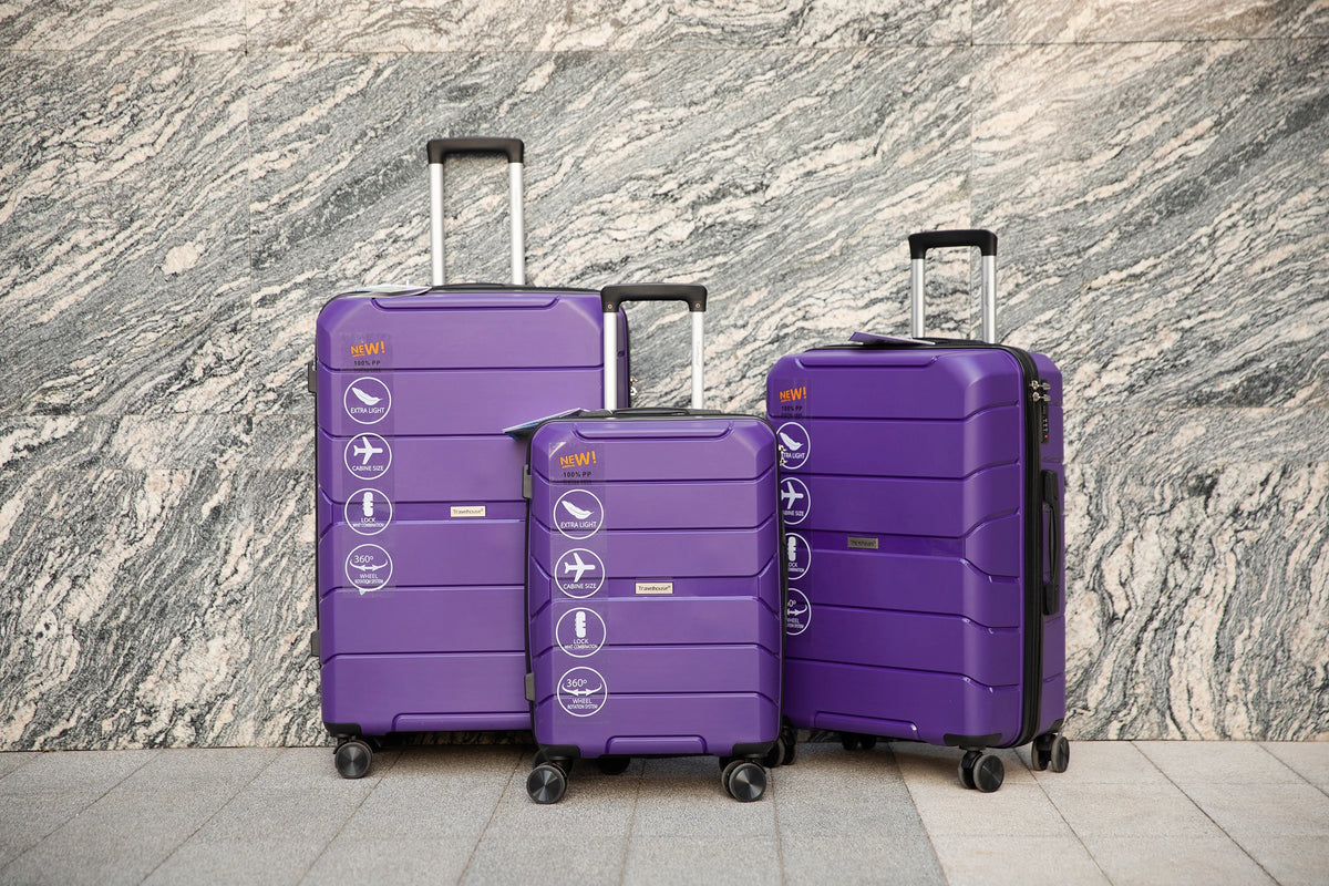 Travelhouse 3-Piece PP Hardshell Spinner Luggage Set (20/24/28 Inch) – Purple