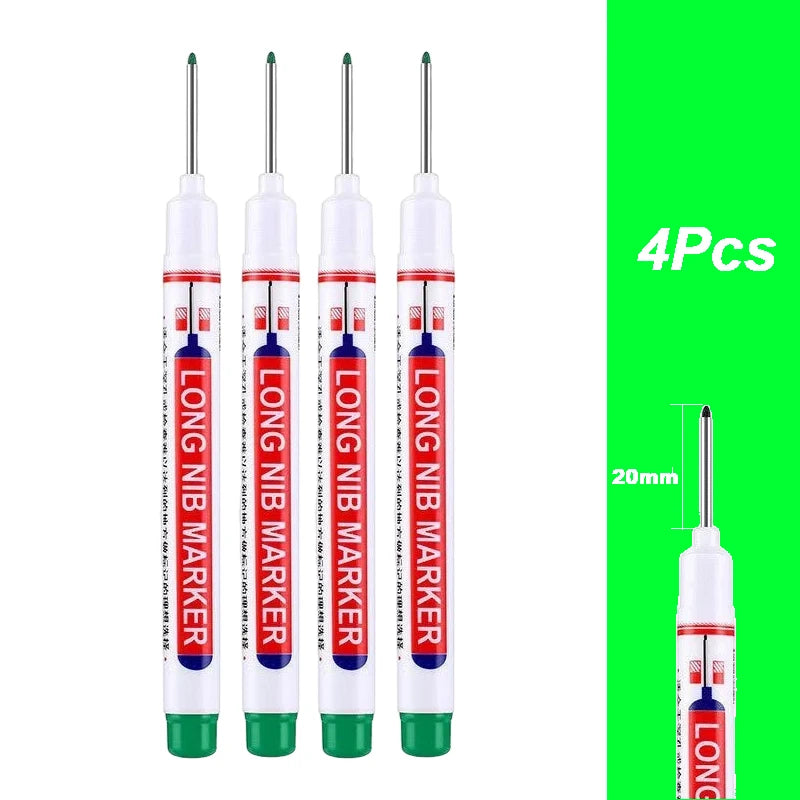2cm Long Head Waterproof Deep Hole Marker Pens for Woodworking – Green 4Pcs