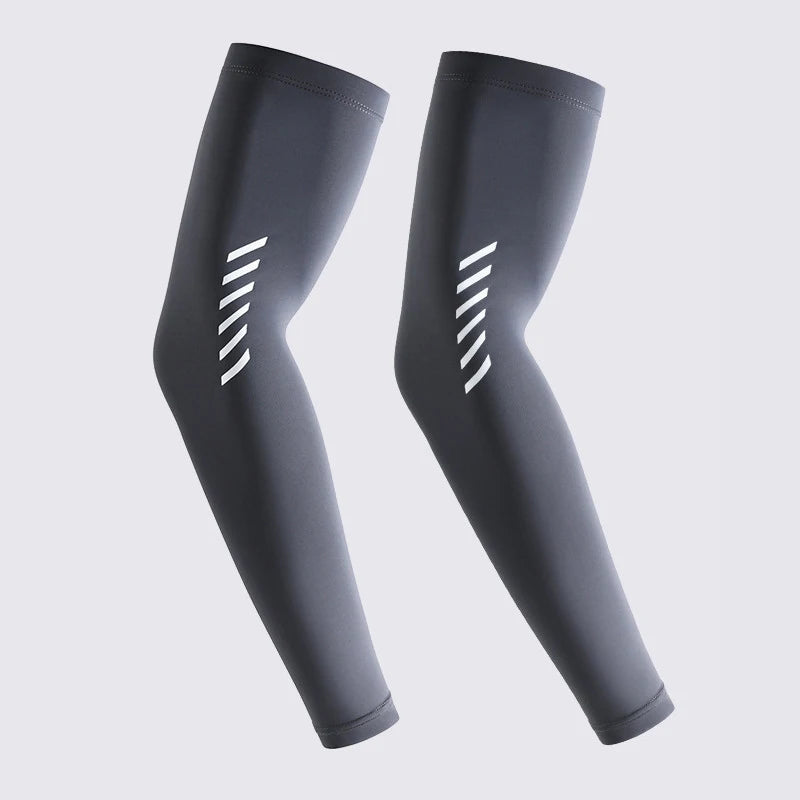 UPF 50+ Men's UV Protective Cooling Ice Silk Arm Sleeves – Stripe-DeepGrey