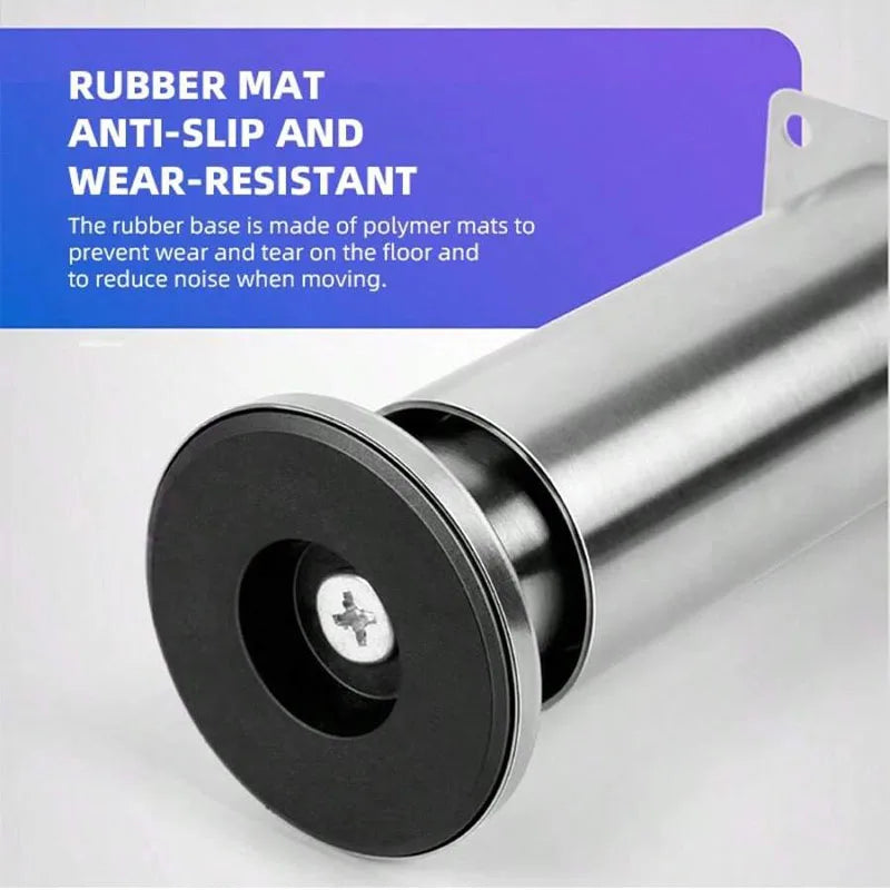 A close-up view of the bottom of a cylindrical furniture leg featuring a black anti-slip rubber mat