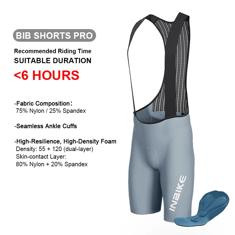 Inbike Men's Cycling Bib Shorts with Sponge Padding and Pockets – Grey Pro