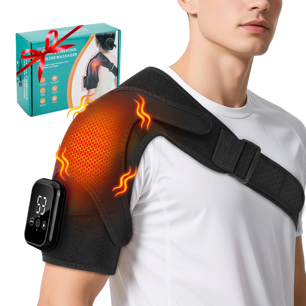 Electric Heated Shoulder Massager with 3 Heat Levels and 3 Vibrations – Black