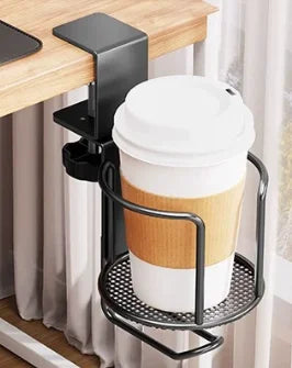 Steel Desk Clamp Cup Holder – 360° Rotating or Fixed Edge Mount – Rotating