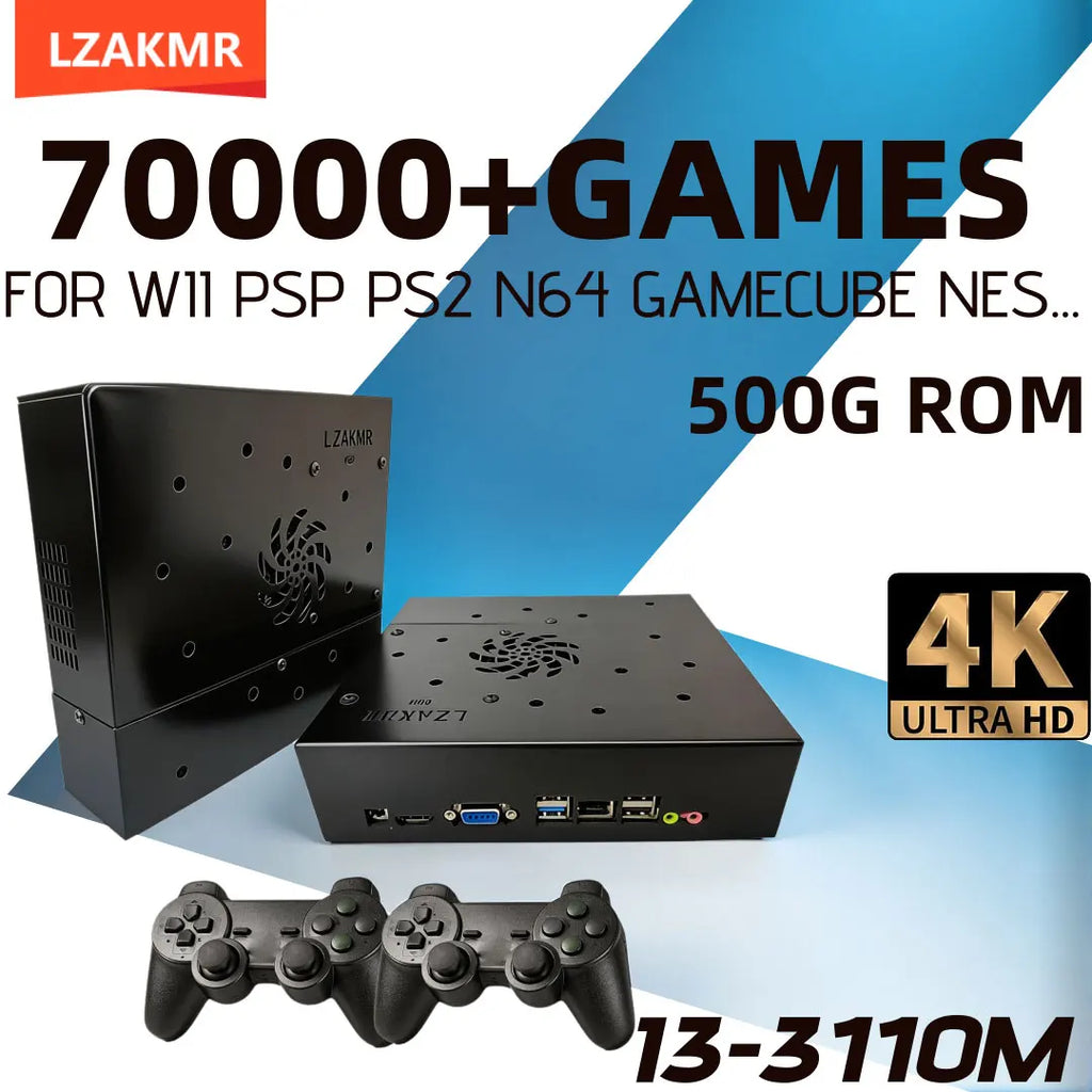 Black retro gaming console and two controllers for TV