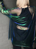 Women's Oversized See-Through Long Sleeve Mesh T-Shirt – Blue Green Tees