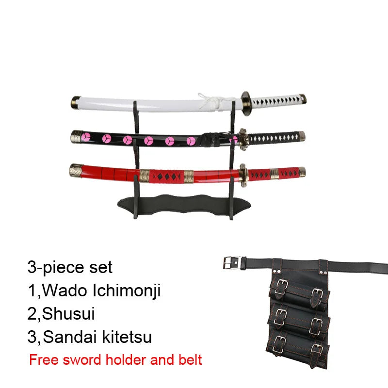 3-Piece Roronoa Zoro Katana Cosplay Set, 80 cm Bamboo Replica – 3-pcs A1