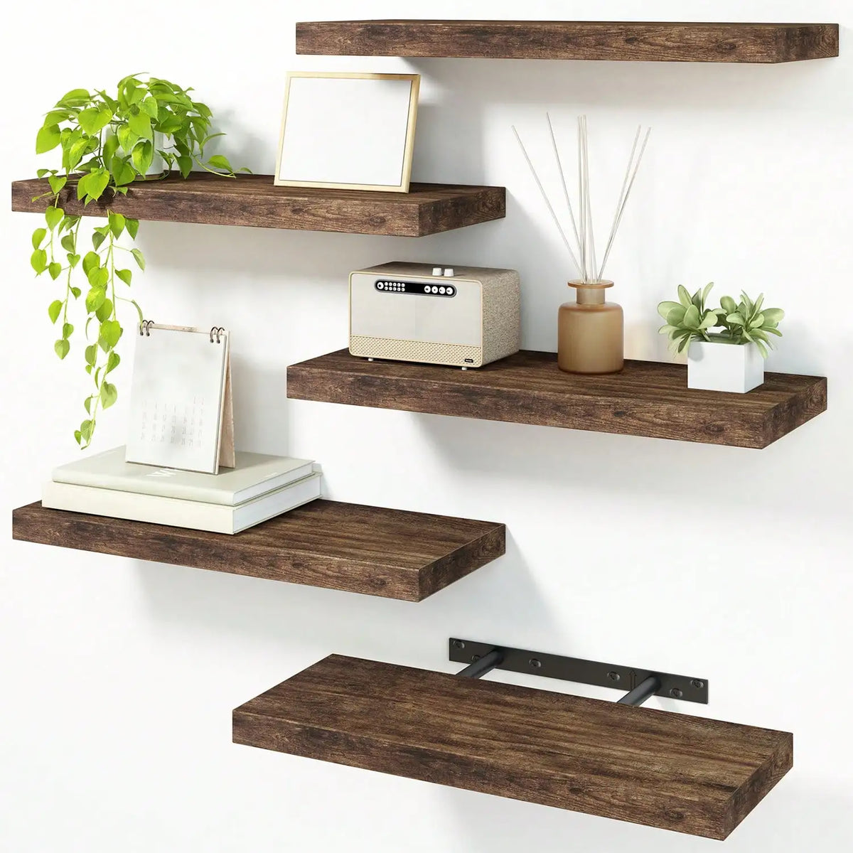 4-Pack 15.8-Inch Floating Wall Shelves, MDF Wood Storage – 5PiecesRusticBrown