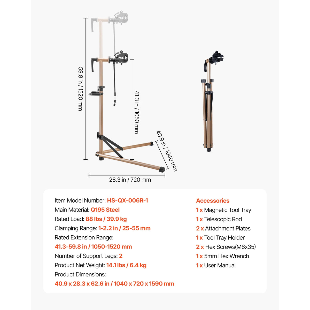 SucceBuy Foldable Bike Repair Stand with Adjustable Clamp – steel 88lb