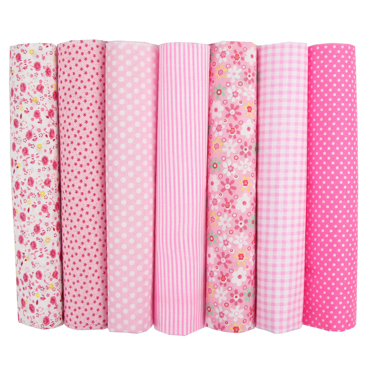 7-Piece 100% Cotton Craft Fabric Bundle, 25x25cm or 50x50cm – Pink