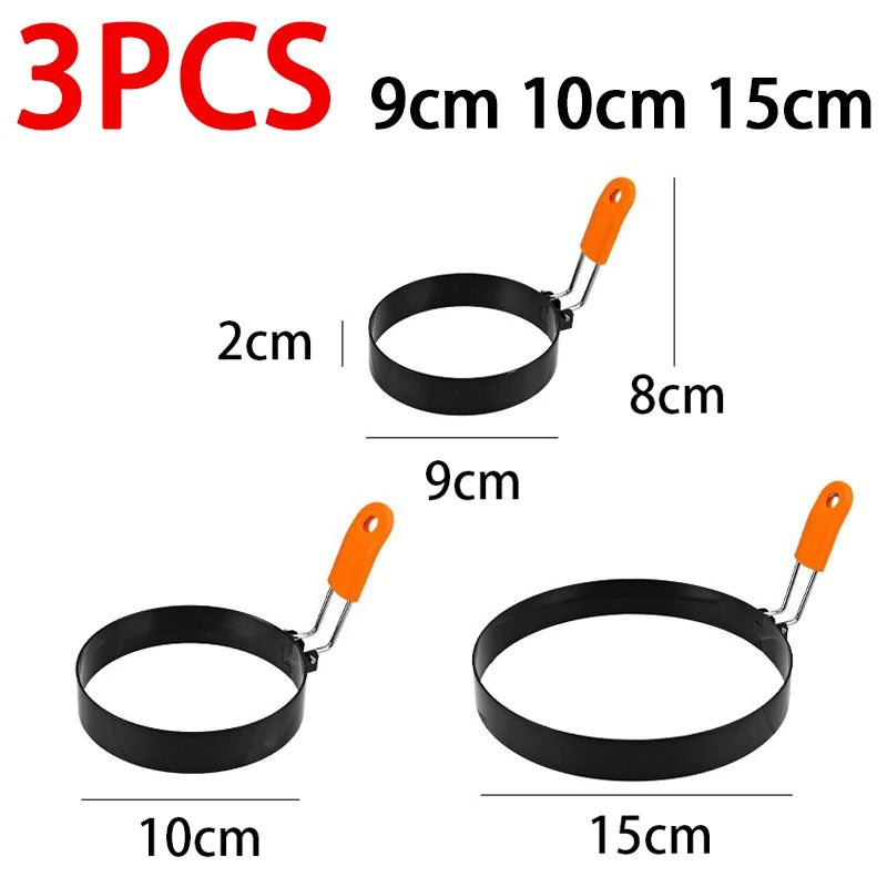 Stainless Steel Fried Egg Ring with Heat-Resistant Foldable Handle – 3pcs-9 10 15
