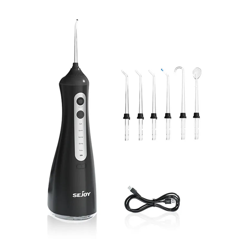 Sejoy Portable Electric Water Flosser, 350ml Tank, 5 Modes, 6 Tips – Black (2)