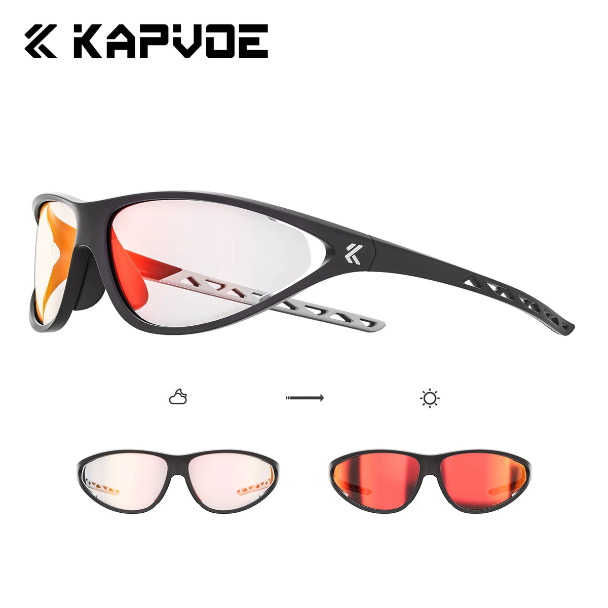 Kapvoe Photochromic Cycling Sunglasses for MTB, Fishing and Driving – Photochromic-RED-10