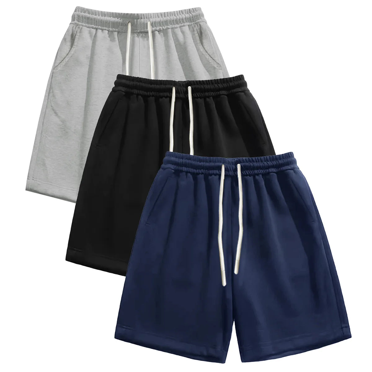 3-Piece Men's Polyester Breathable Athletic Shorts with Drawstring – Blue