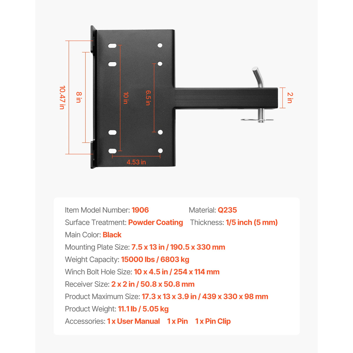 Trailer Hitch Winch Mount for 2-Inch Receivers, 15,000 lbs Capacity – 15000 lbs