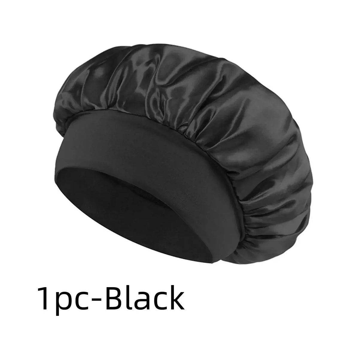 Satin Bonnet for Sleeping - Polyester Hair Cap with Wide Elastic Band – 1pc balck