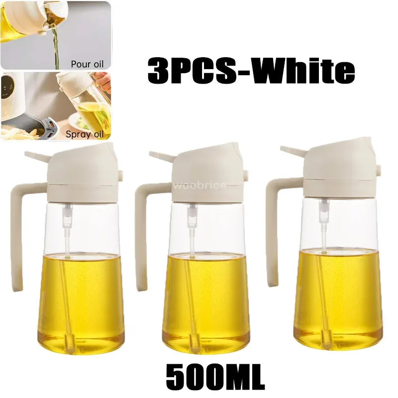 2-in-1 Kitchen Oil Spray Dispenser, 500ml Refillable Spray and Pour Bottle – 3PCS-white