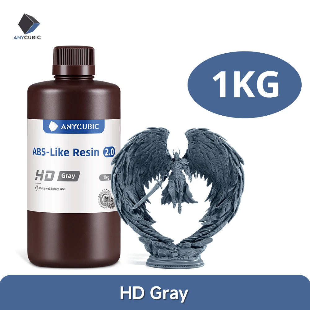 Anycubic ABS-Like Resin 2.0 Photopolymer for LCD 3D Printers – 1Kg-HD Gray