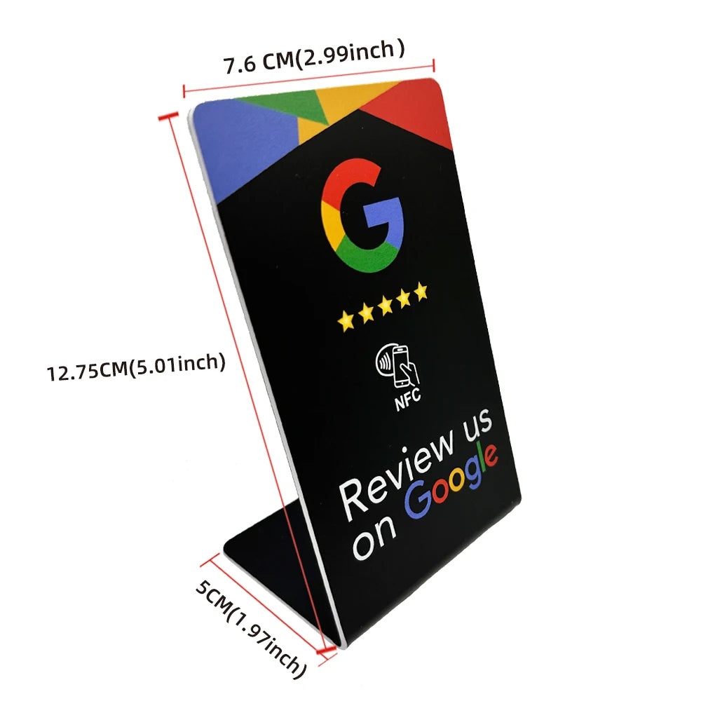 NFC 215 Programmable Google Review Stand and Card for Business – Black-R