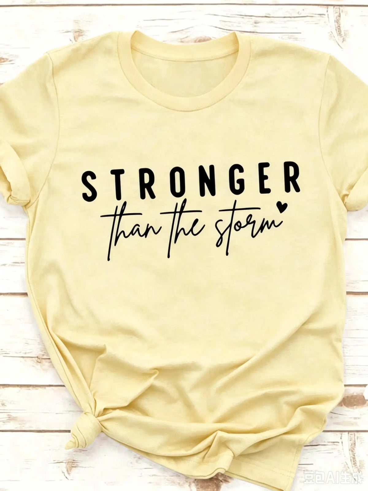 Women's Crew Neck Short Sleeve Graphic T-Shirt - Stronger Than The Storm – Yellow