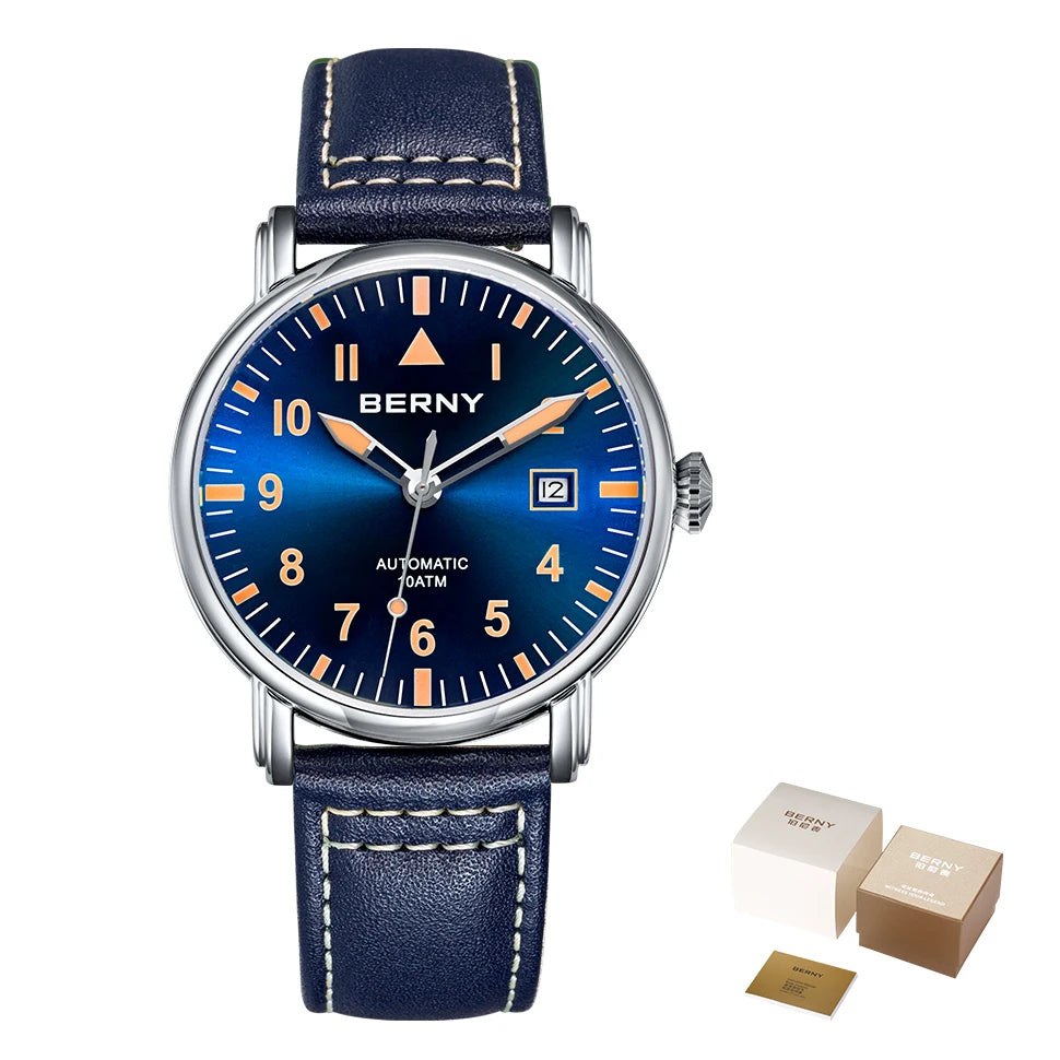 Berny Aviation Automatic Mechanical Watch, 40mm Sapphire Crystal – AM129M-C