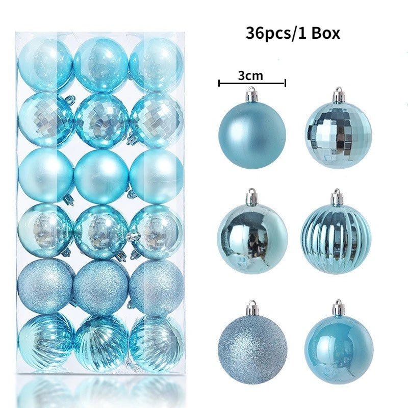 Christmas Tree Ornament Ball Set, 3cm Hanging Decorations (24/36 Pack) – 36pcs Light Blue
