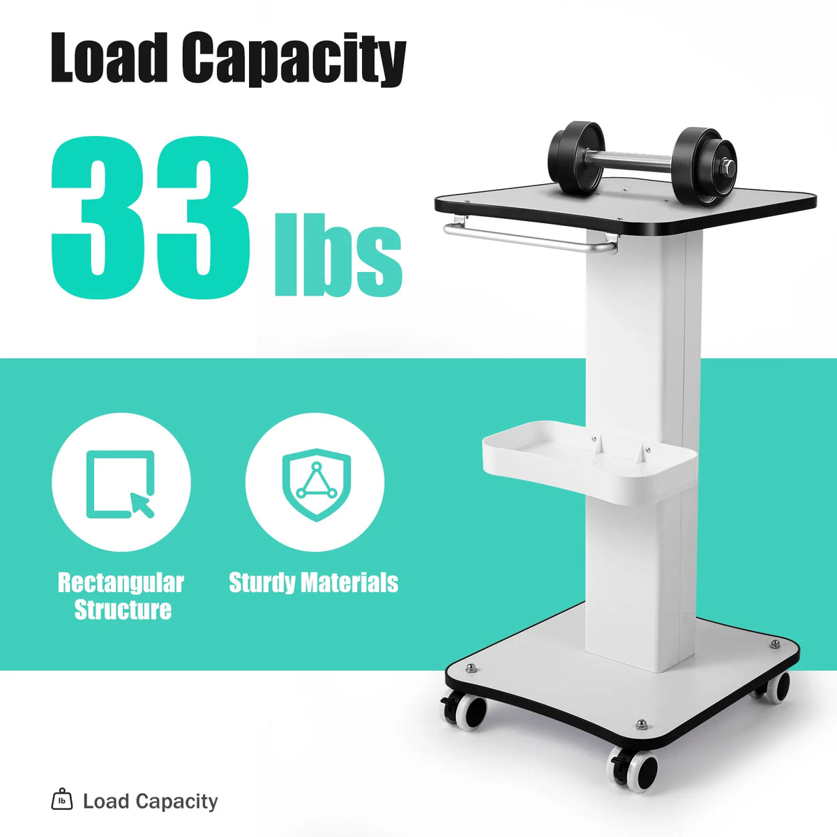 Beauty Trolley Cart for Salon, 33lbs Load Capacity, 4 Lockable Silent 360° Wheels, Multifunctional Beauty Trolley with Tray – view 5