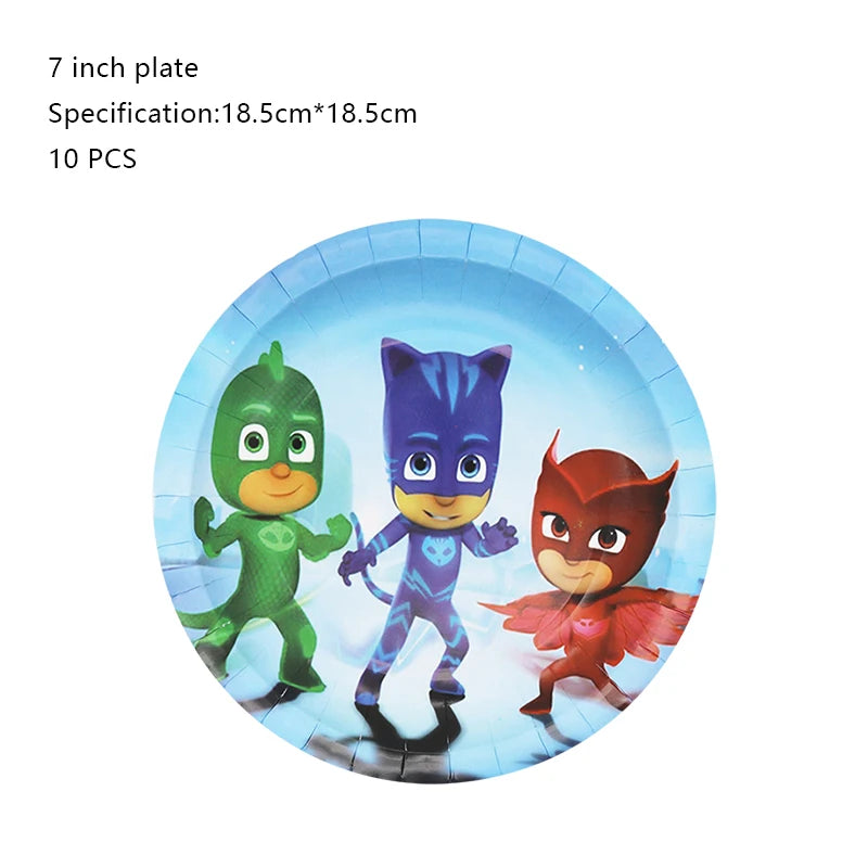 PJ Masks Birthday Party Decoration Balloon and Tableware Set – 7 inches Plate-10pcs