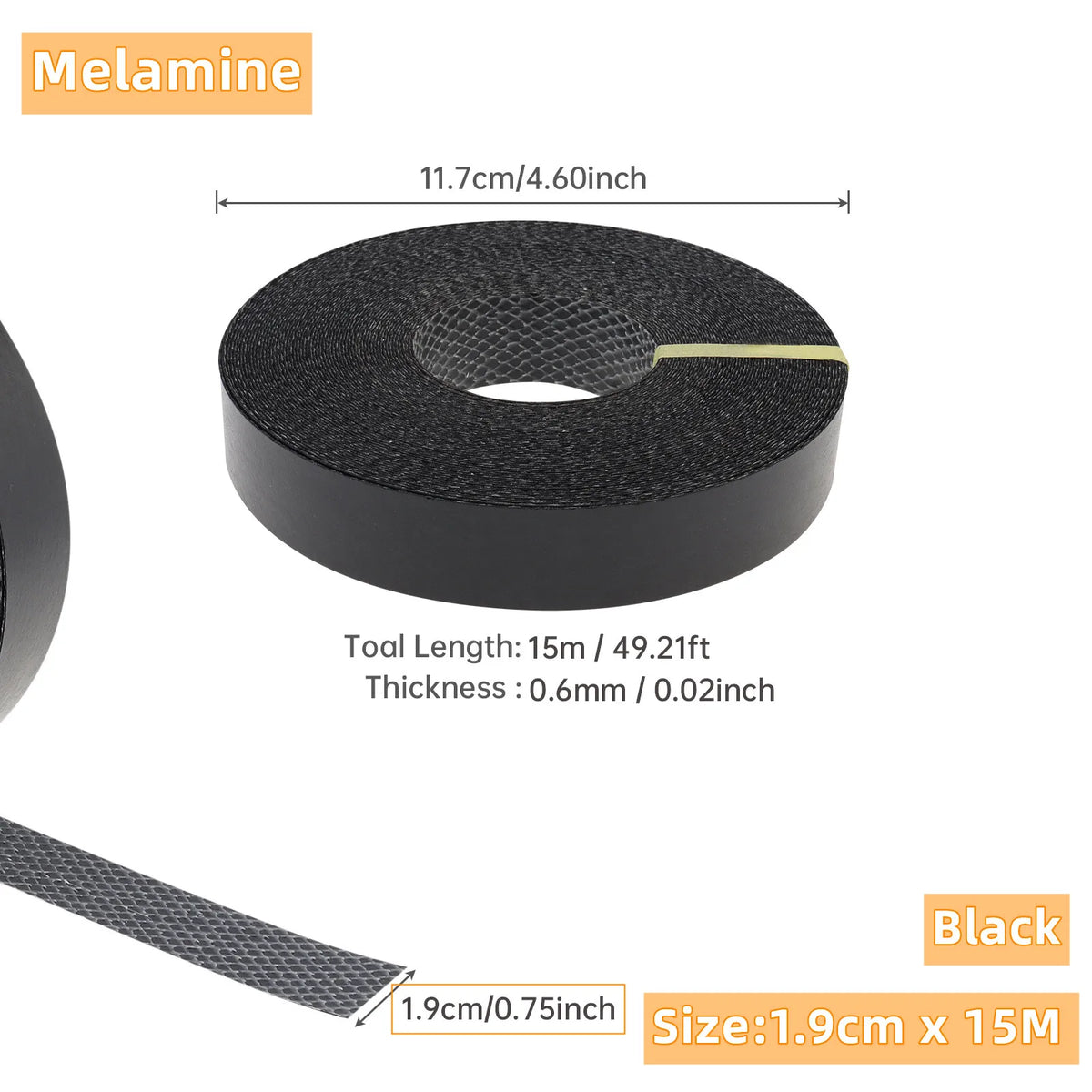 15m Wood Edge Banding Tape, 19mm Width, Hot Melt Adhesive for Furniture – Melamine Black