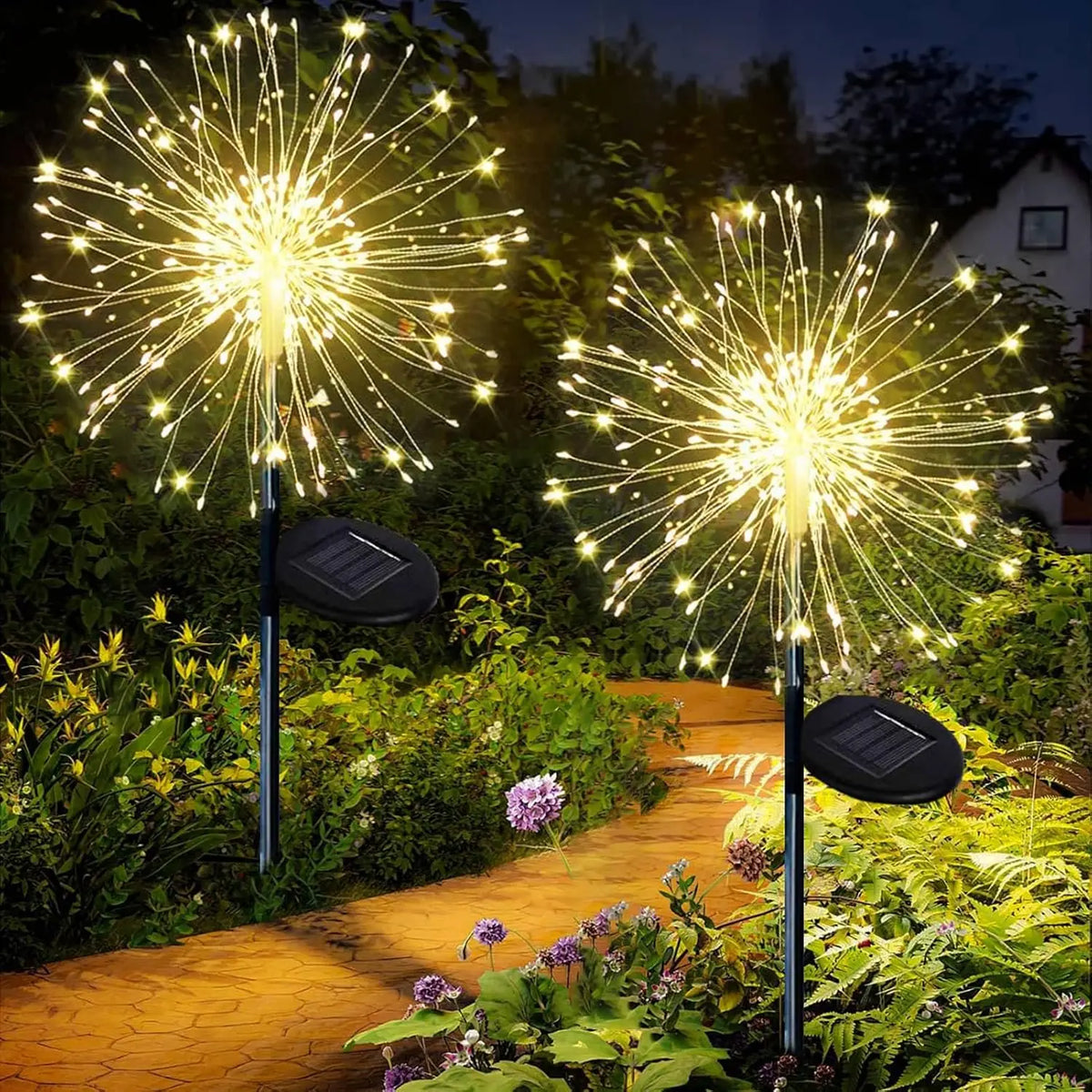 Solar Garden Firework Lights, Dandelion Stake Decor with 60–420 LEDs – 200LED Warm