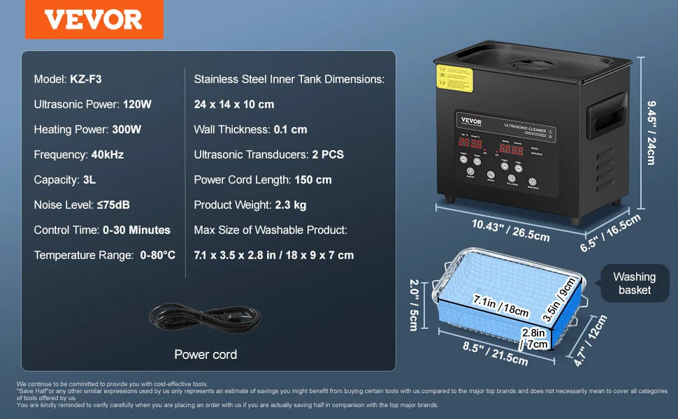 SucceBuy Ultrasonic Cleaner 2L-15L with 40kHz Transducer and Timer – 3L