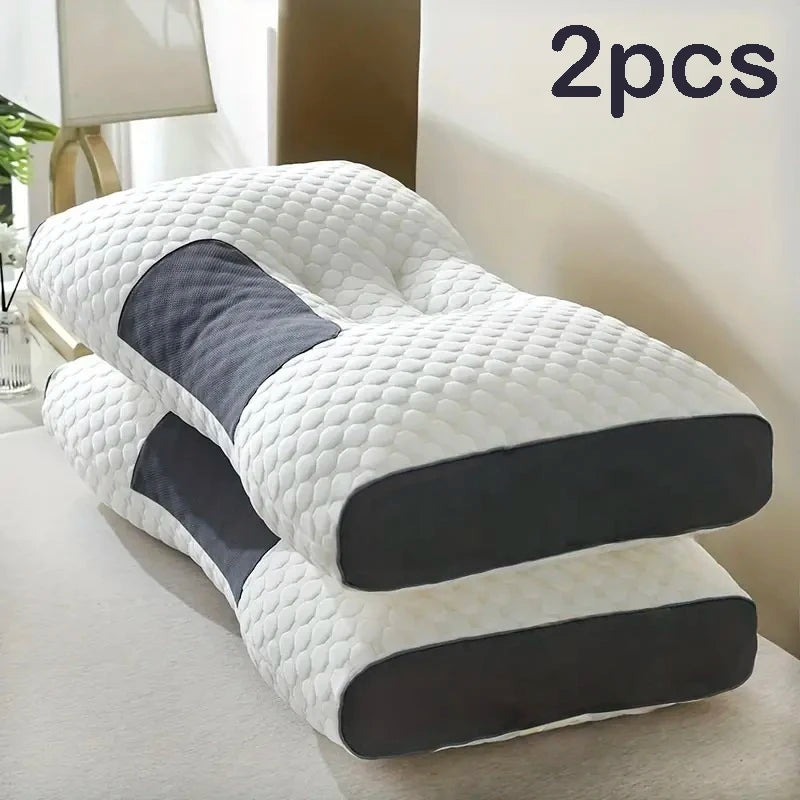 2-Piece Ergonomic Contour Massage Bed Pillows, 48 x 74 cm – White 2pcs (2)