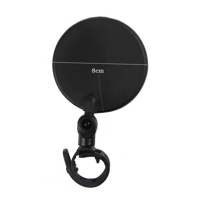 Back view of an 8cm round black rearview mirror for electric scooters and bikes