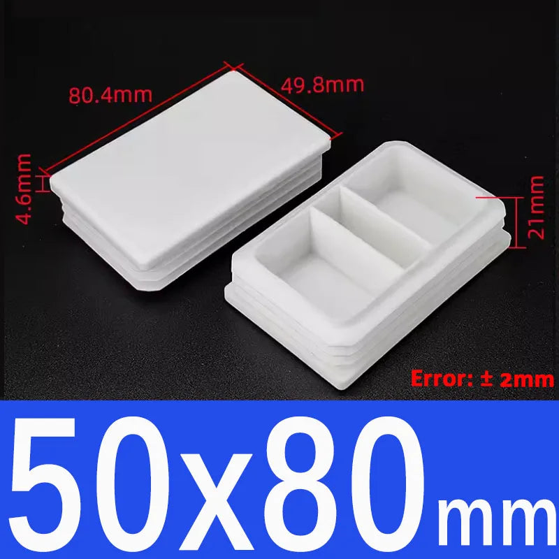 White Plastic Square/Rectangle Furniture Tube Plug End Cap – 50x80mm