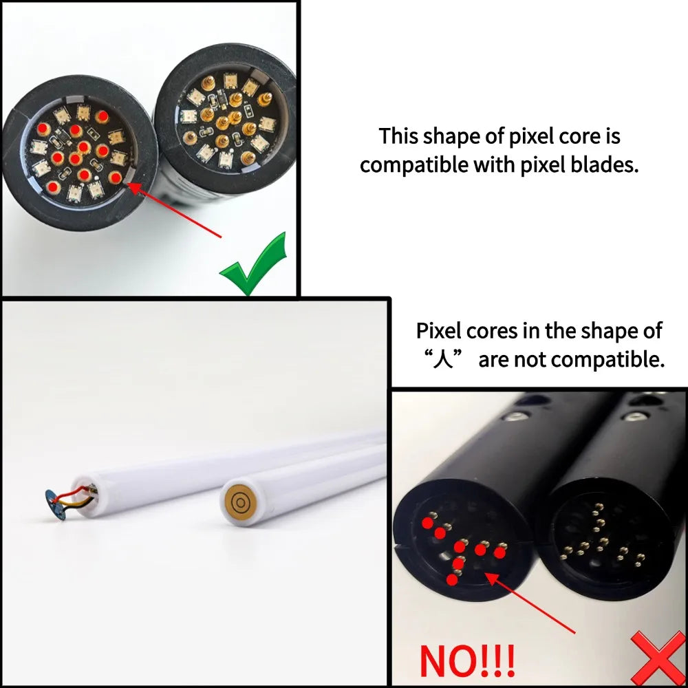 Diagram comparing compatible and incompatible lightsaber pixel cores