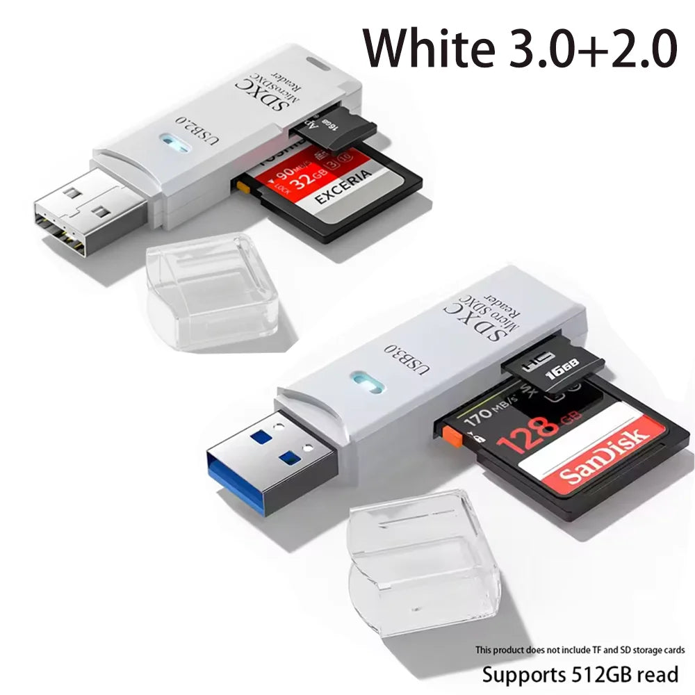 2-in-1 USB Memory Card Reader for SD and TF Cards – White3.0 2.0