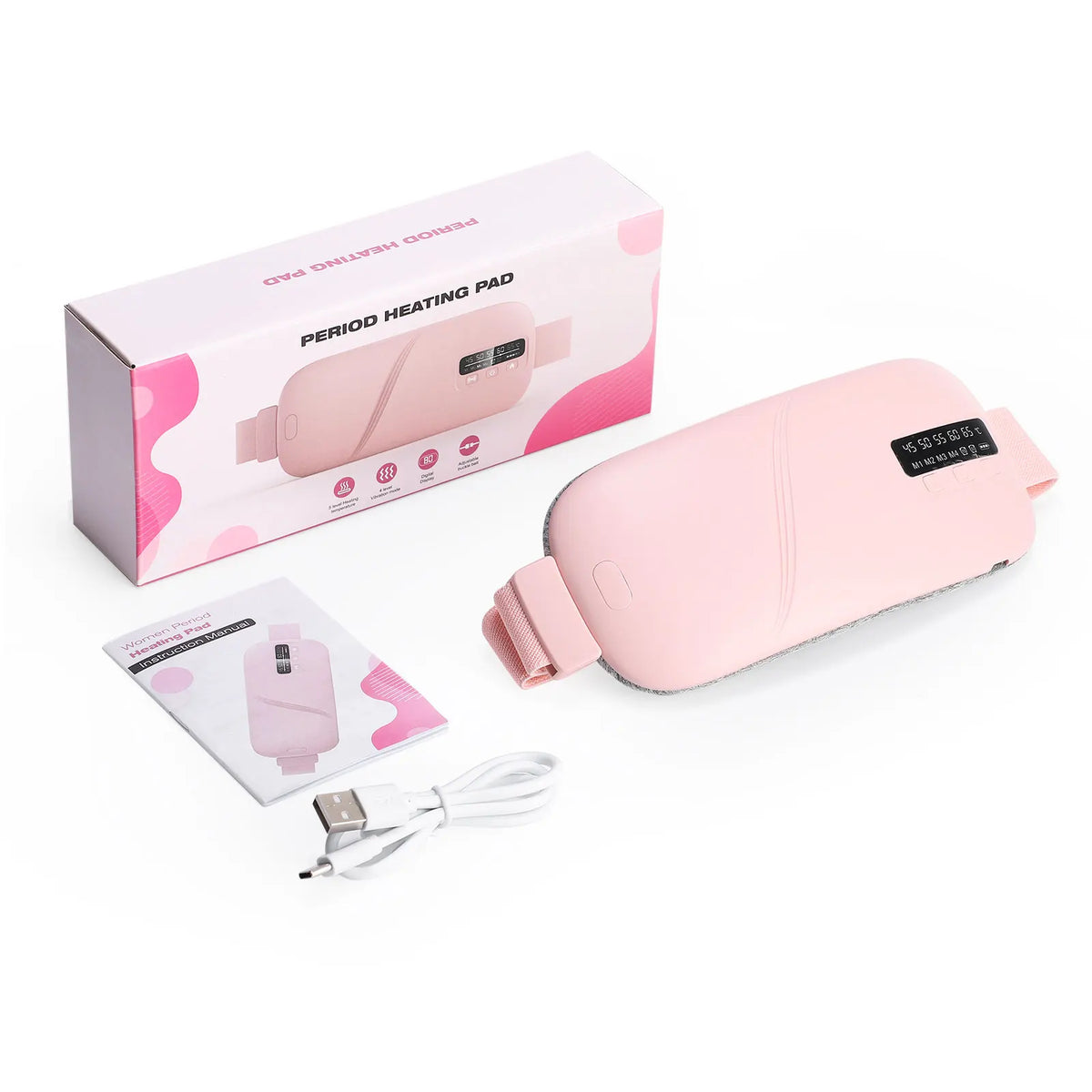 Cordless Electric Heating & Vibration Waist Belt for Period Relief – Pink