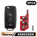 Black 3-button car remote key fob shell and internal electronic circuit board with 5-piece packaging