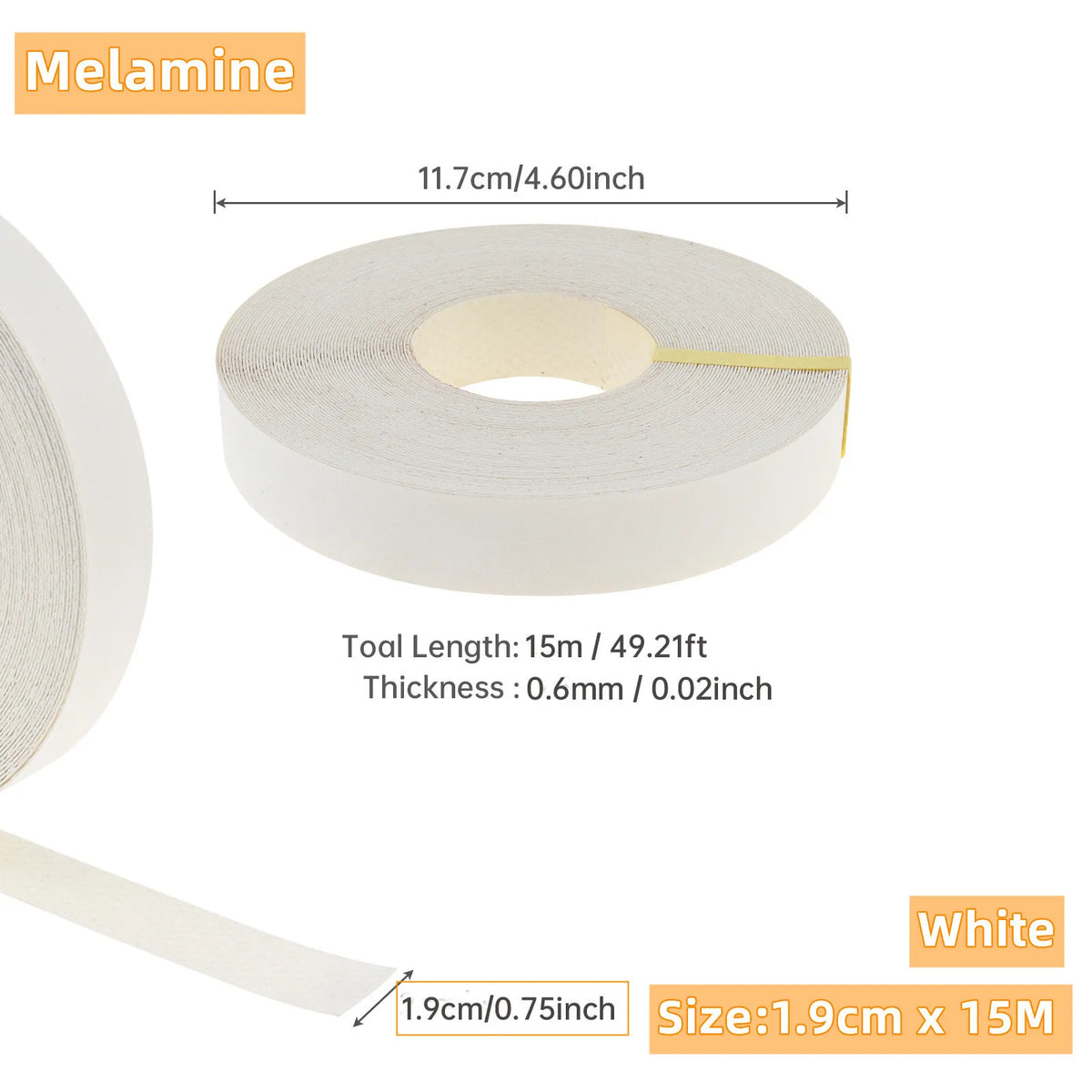 15m Wood Edge Banding Tape, 19mm Width, Hot Melt Adhesive for Furniture – Melamine White