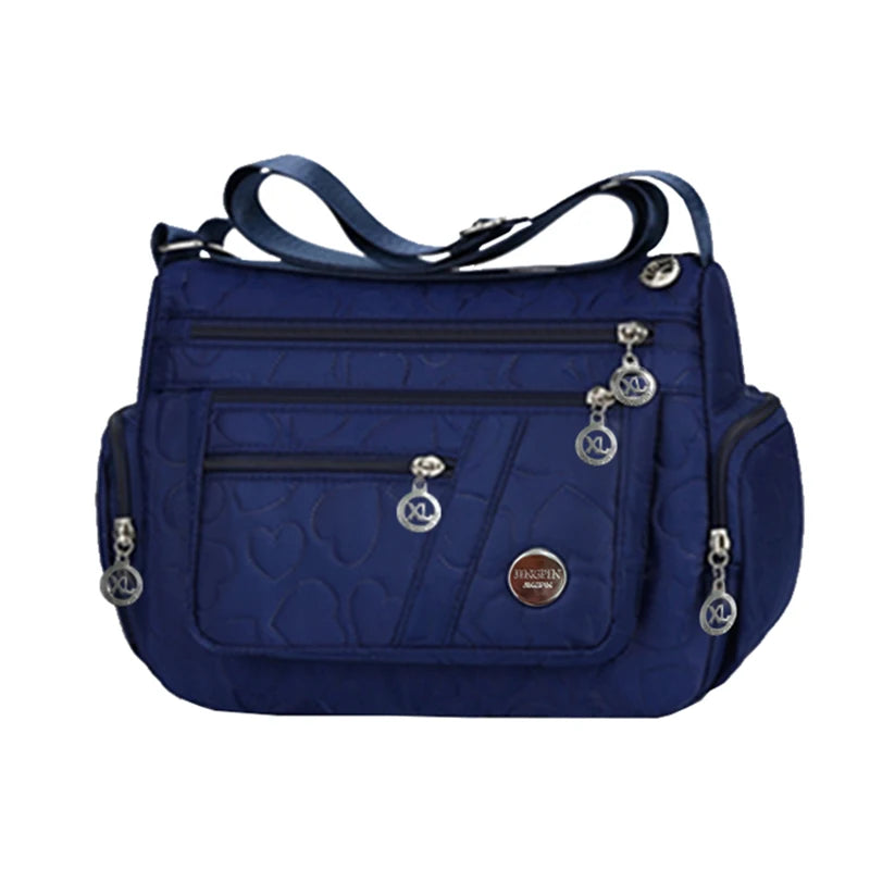 Nylon Oxford Crossbody Hobo Bag with 3 Pockets, 25 x 19 cm – BJ20231 Blue