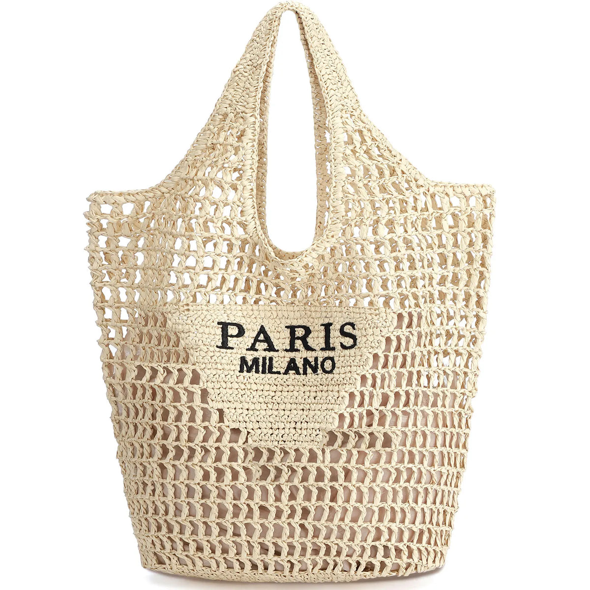 Handmade Woven Straw Beach Tote Bag - 25.5" x 15.5" Mesh Shoulder Bag – Beige