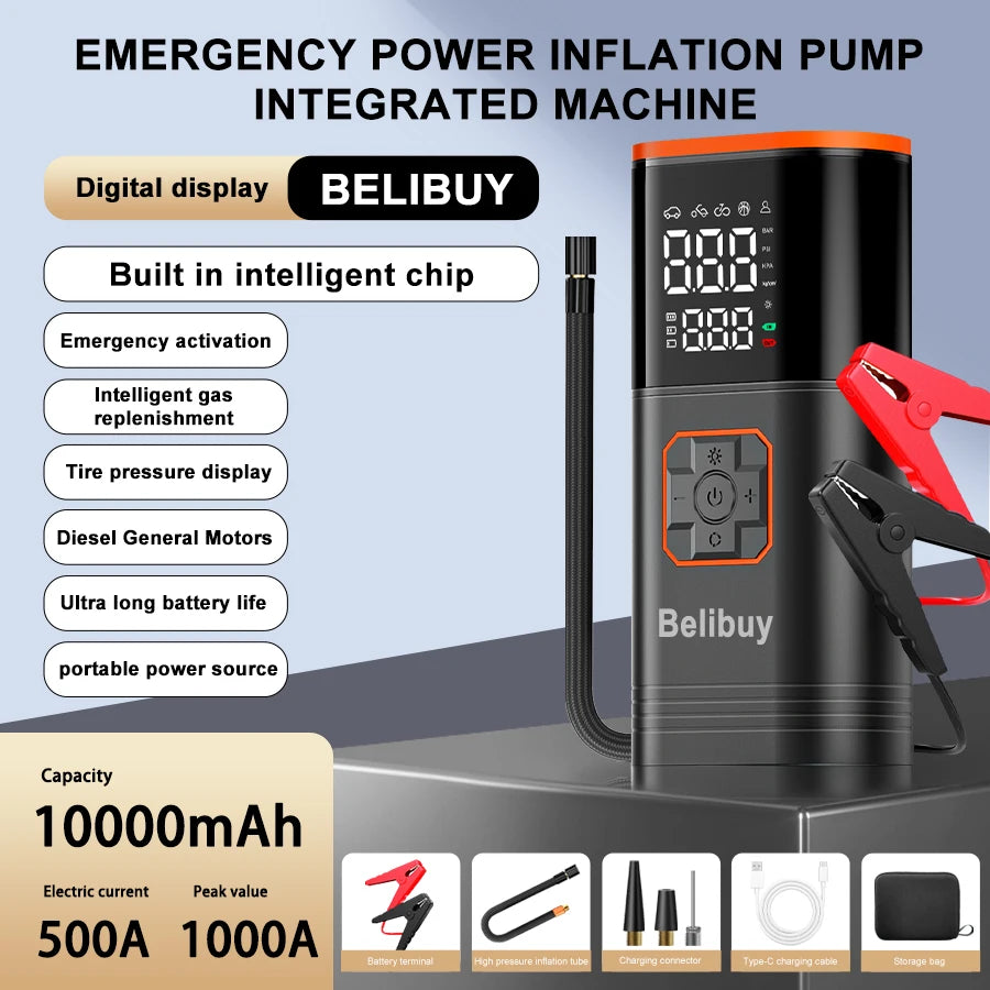 Digital Display Portable Tire Inzzator, USB Rechargeable Air Compressor for Car Bike Motorcycle Tires, Balls, Inflatable Toys – view 4