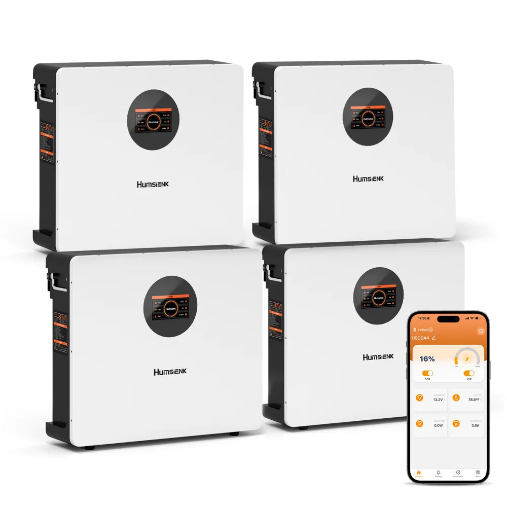 Humsienk 48V 100Ah LiFePO4 Wall-Mounted Battery with Bluetooth & LCD – 48V100Ah 4 Pieces