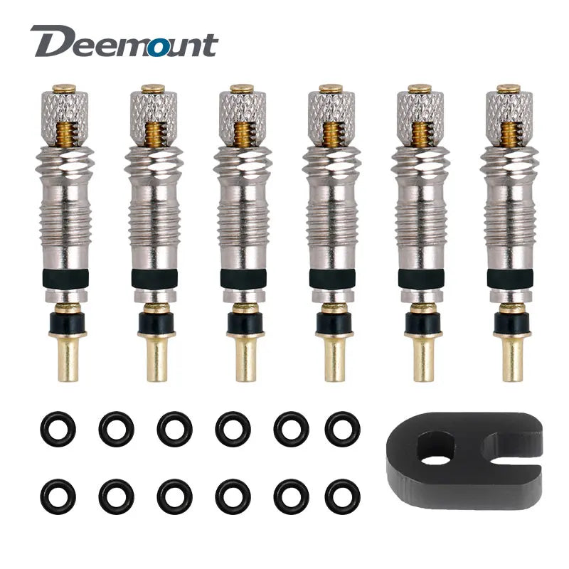 Deemount Presta valve cores in brass with an aluminum removal tool