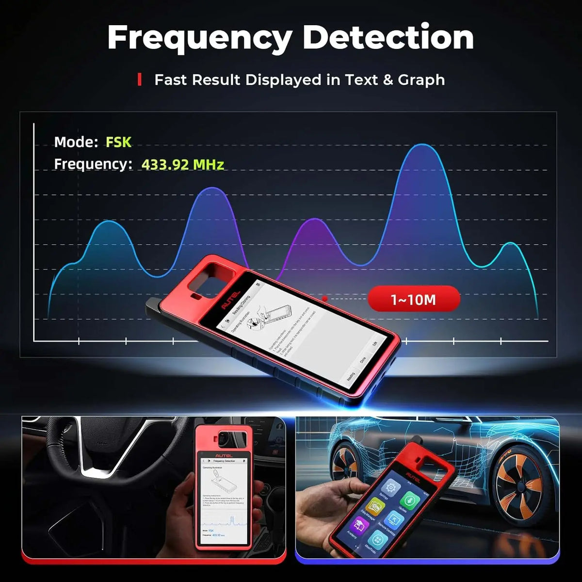 Automotive key programmer frequency detection interface showing signal graph