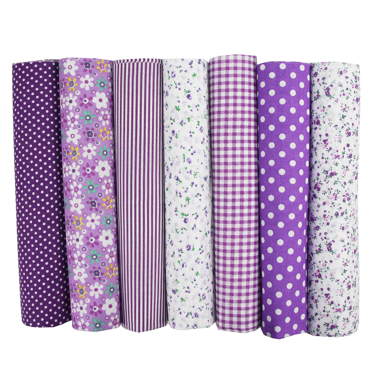 7-Piece 100% Cotton Craft Fabric Bundle, 25x25cm or 50x50cm – Purple