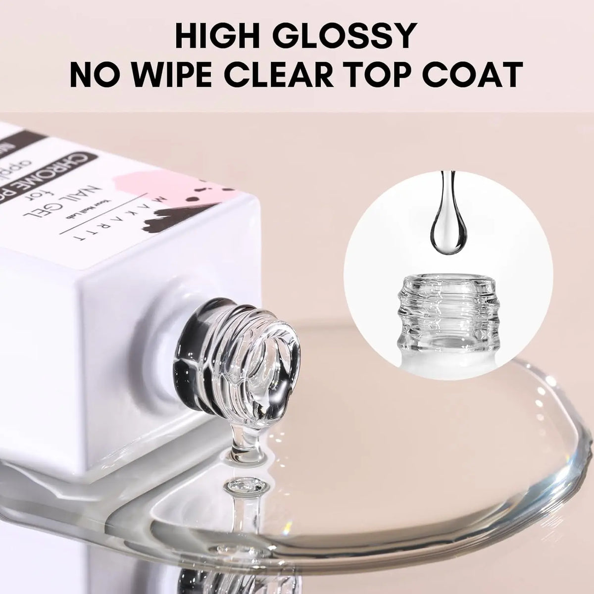 Clear nail gel dripping from an open bottle