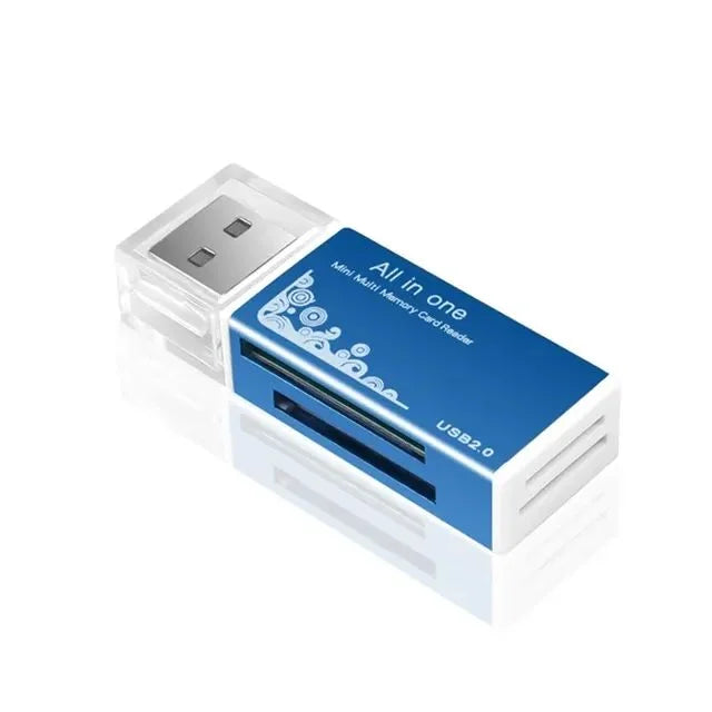 2-in-1 USB Memory Card Reader for SD and TF Cards – 4-Port USB Blue