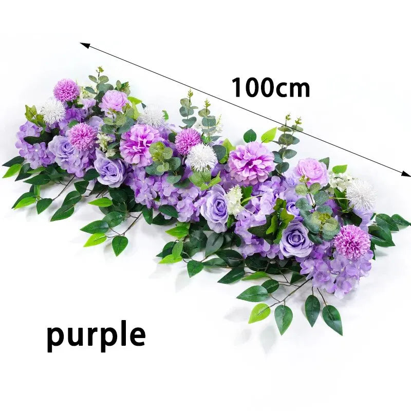 100cm Artificial White Rose Flower Row for Wedding Decor – Purple