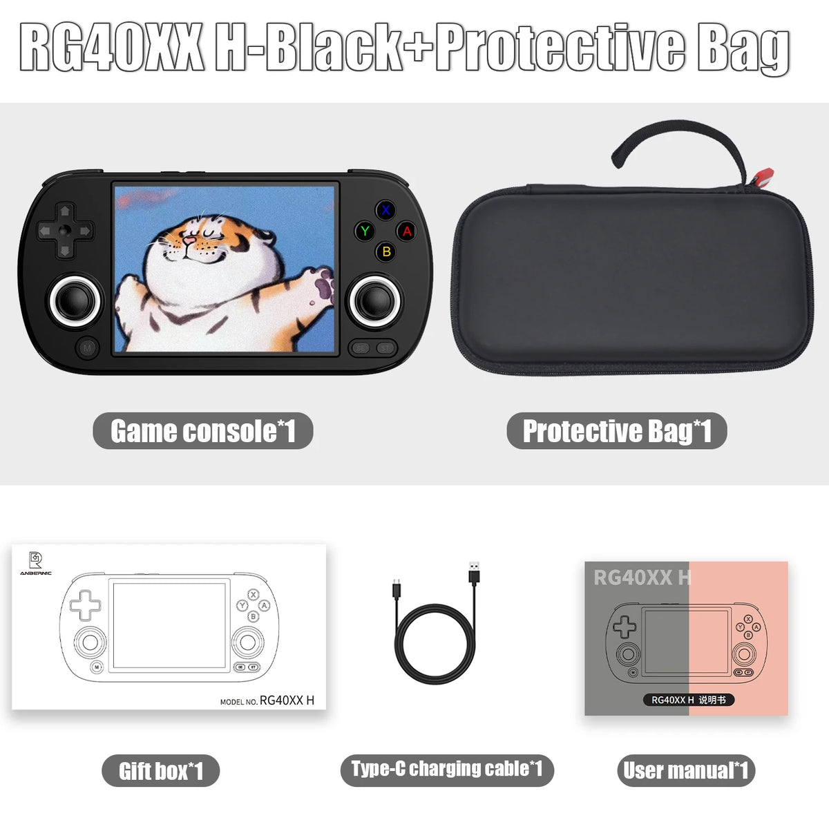 Anbernic RG40XX H Retro Handheld Game Console, 4.0-inch IPS Screen – Black Bag